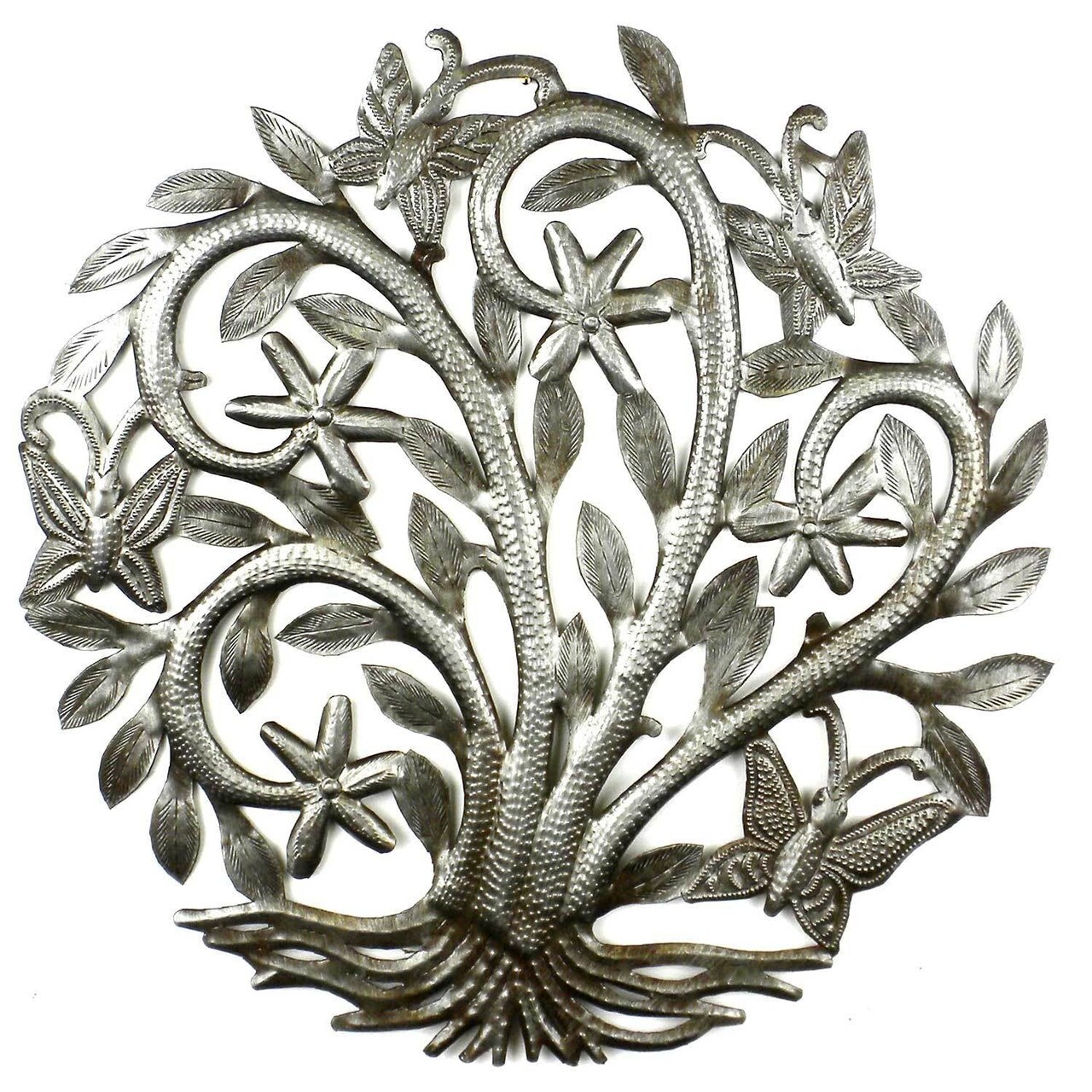Silver Upcycled Steel Lacquered Tree of Life Metal Wall Art Four Designs